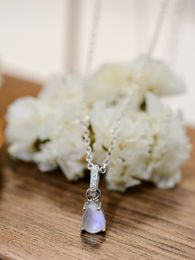 New S925 Silver Droplet Moonlight Stone Pendant, European and American Necklace, Fashion Versatile, Luxury and Exquisite Jewellery