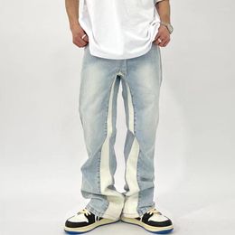 Мужские джинсы 2023, модные лоскутные ретро потертые мешковатые мужские брюки-клеш в стиле хип-хоп, прямые женские винтажные джинсовые брюки Pantalon Homme