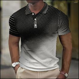 Men's Polos Mens Gradient Polo Short Sleeve Top 3d Printed Casual Wear Pattern Fashion Business High Production Clothing Man Blouse