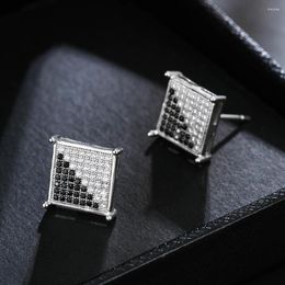 Stud Earrings European Black Colour Men's Full Of Zirons Hip-hop Creative Zirconia Earings Square Jewellery Unisex Gift Mannelijk