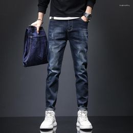 Men's Jeans Fit Thick Fleece Denim Design Winter Warm Blue Cotton Slim Leg Stretch Pants Male Brand Trousers