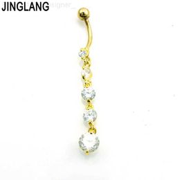 Fashion Gold Color Belly Rings 316L Stainless Steel Dangle Crystal Ball Navel Rings For Men Body Piercing Jewelry L230808