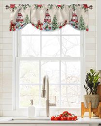 Curtain Christmas Poinsettia Gnome Snowflake Window Living Room Kitchen Cabinet Tie-up Valance Rod Pocket