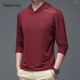 Men's T Shirts Samlona Patchwork T-shirt Long Sleeve Hooded Top Pullovers 2023 Spring Casual Sexy Mens Clothing Homme