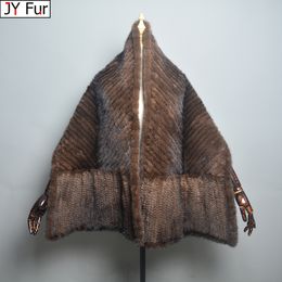 Scarves Luxury Women's Real Mink Fur Scarf Lady Fashion Knitted Genuine Mink Fur Scarves Winter Warm Natural Fur Muffler 230807