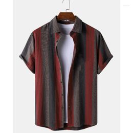 Men's Casual Shirts 2023 Simple Fashion Striped Shirt Holiday Style Short Sleeve Men Clothing Street Sweatshirt Loose Oversized Top Tee