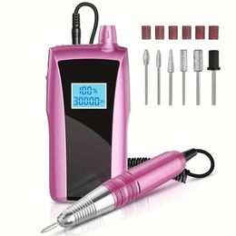 Rechargeable Nail Drill Set - 30000 RPM Portable Electric E File - Perfect for Manicure, Acrylic Nail Gel Polish Remover, Nail Tech Art Salon & Home DIY - Pink Gift Set