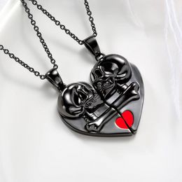 Heart Shape Magnetic Attract Couples Necklace Simple Creative Skull Heart Pendant Necklace 2PCS/Set