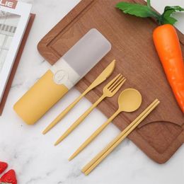 Dinnerware Sets Environmental Protection Portable Reusable Cutlery Set Easy To Clean Straw Utensils Durable Chopsticks With Box Light