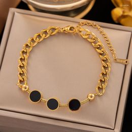 Charm Bracelets Stainless Steel Gold Colour Round Star Square Charms Chain Bracelet For Women Fashion Jewellery Gift Wholesale