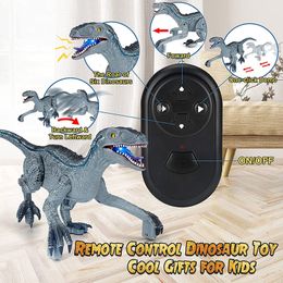 ElectricRC Animals 24G RC Dinosaur Model Toys USB Infrared Electric Remote Control for Boys Jurassic World Raptor Dinozaur Gifts Kids 230807