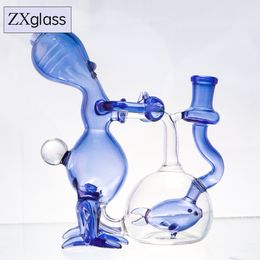 Glass Cute Goldfish Dab Rigs Thick recycler Hookah Shisha Oil Bong Smoke Glass Water pipe High-Quality rig with concentrate