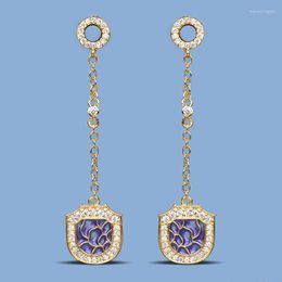 Stud Earrings Est Exquisite Blue Epoxy Round White Zircon 18k Gold Handmade Enamel Earring High Quality Jewellery Gift