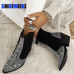 Style Ankle Square 580 British Rivets for Women Pointed Toe Western Cowboy Decoration Winter Boots Studs Autumn Botas Mujer 230807 926