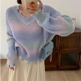 Women's Sweaters Hsa 2023 Winter Korean Long Sleeve Tie Dye Sweater Women Casual Loose V Neck Ladies Pullover Fall Female Splice Clothing