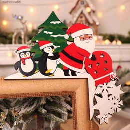 Santa Claus Elk Wooden Door Frame Christmas Decorations 2023 for Home Door Christmas Ornaments Xmas Navidad Gifts New Year 2024 L230621