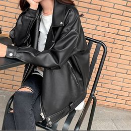 Womens Jackets Jacket Faux Leather Women Casual PU Loose Motorcycle Female Streetwear Oversized Coat Korean Chic Winter Thick Quality 230808