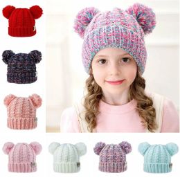 Free DHL UPS 13 Colours Kids Unisex Knit Crochet Caps Beanies Hat MOK Girls Soft Double Balls Winter Warm Outdoor Baby Pompom SkiZZ