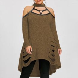 Women's Sweaters Off Shoulder Scarf Patchwork Oversize Dress Women Sexy Hollow Out Hole Autumn Winter Long Sleeve Knitted Sweater Clothing