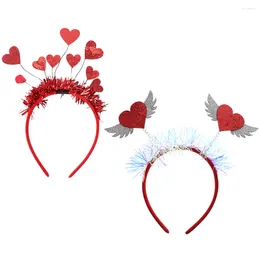 Bandanas 2pcs Heart Headbands Valentines Day Red Sequin Boppers Party Antenna Headband Wedding Loop Hair Accessories