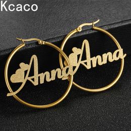 Hoop Huggie Personalized Name Stainless Steel Letter Earrings For Women Custom Name Cricle Frosted Names Earrings Party Women Jewelry 230808