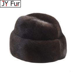 Beanie Skull Caps 2023 Winter Fashion Genuine Mink Fur Cap Bomber Hat For Man Cold Outdoor Ear Warm Ride Motorcycling Natural 230808