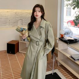 Women's Trench Coats 2023 Spring Korean Style Casual Loose Belt Long Coat Outerwear Women Vintage Elegant Basic Windbreaker Jacket 8808