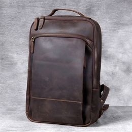 School Bags Vintage Crazy Horse Genuine Leather Backpack Men Laptop Daily Bagpack Male Rucksack Trave Hiking Knapsack Large 230807