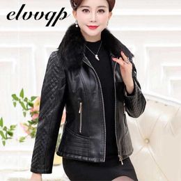 Women's Leather Faux Leather L-6xl Faux Leather Jacket Coat Women New Leisure Fashion Thick Warm Middle-aged Mother Outerwear With Fur Collar HKD230808