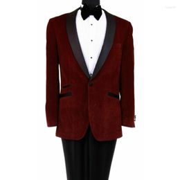 Men's Suits Business Wine RedVelvet Blazer Sets Wedding Slim Fit Custome Homme Elegant Formal 2 Pieces Outfits Jacket Pants