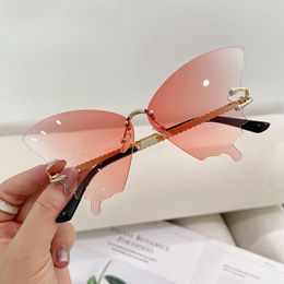 Sunglasses Butterfly Rimless For Women Fashion Elegant Summer Driving Gradient Big Sun Glasses Vintage Design Ladies Eyewear