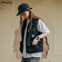 Women's Vests Vests Couple Women Pocket Design Cargo Teens Japan Style Sleeveless College Unisex Summer Outwear Clothes Harajuku 230808