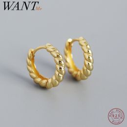 Hoop Huggie WANTME 925 Sterling Silver Simple Gothic Twist 95mm Earrings for Women Punk Bohemian Statement Goldplated Jewellery 230808