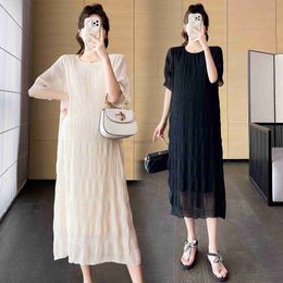 Maternity Dresses 8592# 2023 Summer New Fashion Chic Ins Maternity Long Dress Sweet Soft Loose Straight Clothes for Pregnant Women Pregnancy HKD230808