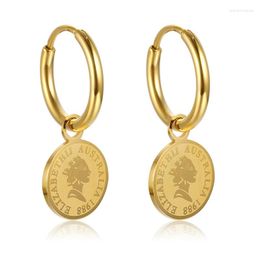 Hoop Earrings Gold Huggie Small With Charm Personalized Coin / Flower 18k Plated Crystal Drop Dangle For Women