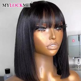 Synthetic Wigs Short Bob Wig With Bangs Straight Hair Brazilian Human Remy Full Machine Made for Women Glueless 230807