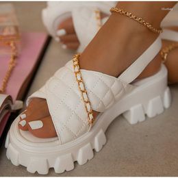 Sandals 2023 Summer Women Thick Sole Open Toe Party Shoes Ladies Metal Chain Casual Fashion