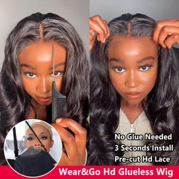 Glueless Wig Human Hair Ready To Wear and Go Pre plucked Body Wave Transparent Wigs Without Glue Virgin Swiss Pre Cut Hairline
