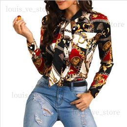 Women Blouse Fashion Streetwear Panelled Contrast Colour Chain Pattern Print Womens Shirts Autumn Long Sleeve Lapel Neck Tie Tops Sexy Shirts T230808
