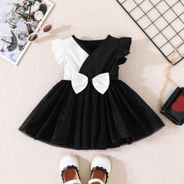 Girl's Dresses Gaun tanpa lengan bayi balita perempuan gaun manis cocok warna hitam dan putih modis musim panas untuk bayi balita