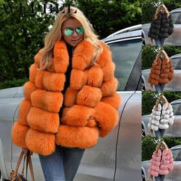 Winter Women Luxury Faux Fur Coat Plus Size Stand Fur Collar Long Sleeve Jacket T230808