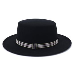 Wide Brim Hats Bucket Fedora Hat Flat Top Fedoras for Women Solid Color Woolen Jazz Cap Elegant British Unisex Sun 230808