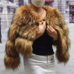 Faux Fur Coat Women's Jacket Winter Fashion Warm Thick Raccoon Leather Brown Plus Size 2022 Especially Fake Fur Cold Coat T230808