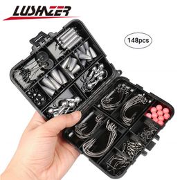 Baits Lures LUSHAZER Fishing Tackle Box with fish Hooks Swivels Weights Jig Heads Sinker Fishing Accessories Set Freshwater 230807