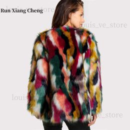 Fur Coat Colourful Fur Imitation Fur Coat Short Long Sleeve Collarless Casual Winter Fur Coat for Women Colours Fur Lined Coat T230808