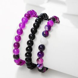 Link Bracelets 3pcs/set Yoga Chakra Couple Reiki Healing Natural Purple Agate Crystal Bracelet For Women Men Handmade Stretch Jewellery