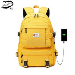 School Bags Fengdong fashion yellow backpack children school bags for girls waterproof oxford large school backpack for teenagers schoolbag 230807