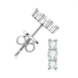 Stud Earrings 3 Stone Moissanite For Women 100 Sterling Silver Woman High Quality Jewellery With GRA Certificate