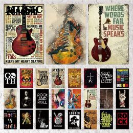 Rock Music Vintage Metal Poster Rock And Roll Iron Plates Home Room Decoration Wall Stickers Plaques Guitar Metal Sign Gifts for Bedroom Wall Art Decor 30X20CM w01