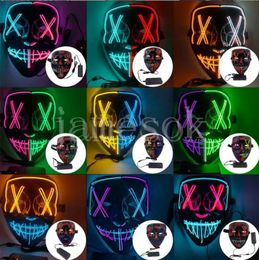 Festlig fest halloween mask ledande lyser upp roliga masker The Purge Election Year Great Festival Cosplay Costume Supplies Led Light Up Funny Masks